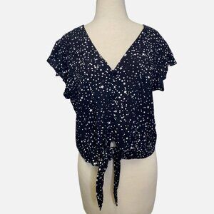 Cupcakes and Cashmere Navy Tie Front Star Print Flutter Sleeve XL New